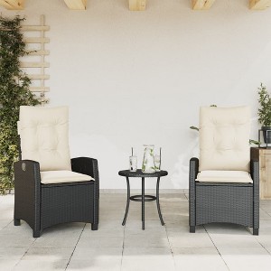 vidaXL Reclining Patio Chairs 2 pcs with Cushions Black Poly Rattan - 1 of 4
