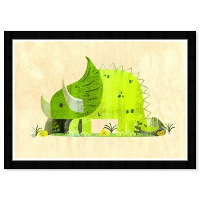 21" x 15" Green Triceratops Animals Framed Art Print - Wynwood Studio: Modern Decor, Digital Artwork, Black Plastic Frame, Wire Mount