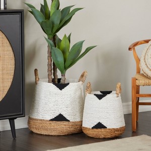 Set of 2 Banana Leaf Storage Baskets White - Olivia & May: Large Decorative Wicker Baskets with Handles, Bohemian Style - 1 of 4