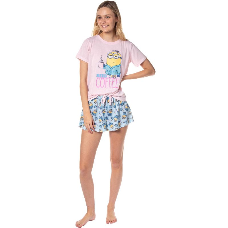 Despicable Me Minions Womens' Need Coffee Character Sleep Pajama Set Shorts Multicolored, 2 of 6