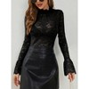 Coolmee Women's Blouses Sheer Long Sleeve Blouses Dressy  Floral Embroidery Mesh Lace Tops - 4 of 4