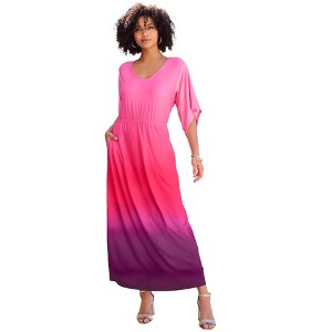 Roaman's Women's Plus Size Dolman Sleeve Maxi Dress - 1 of 2