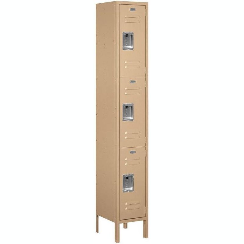Salsbury Industries Assembled 3-Tier Standard Metal Locker with One Wide Storage Unit, 6-Feet High by 12-Inch Deep, Tan, 1 of 4