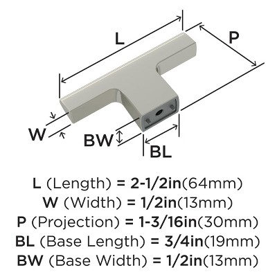 Polished Nickel T-Handle Cabinet Knob with Mounting Hardware