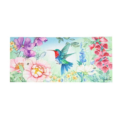 Multicolor Floral Hummingbird Outdoor Rubber Doormat