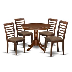 Round Kitchen Table Set 5pc 36" Table w/ 4 Chairs Microfiber Seats Modern Dining - 1 of 4