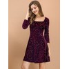 Allegra K Women's Stars Print Square Neck Vintage Velvet Mini Dress - 3 of 4