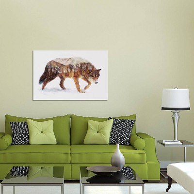 Arctic Wolf Mixed Media Canvas Artwork in Brown and White, 18" x 26"