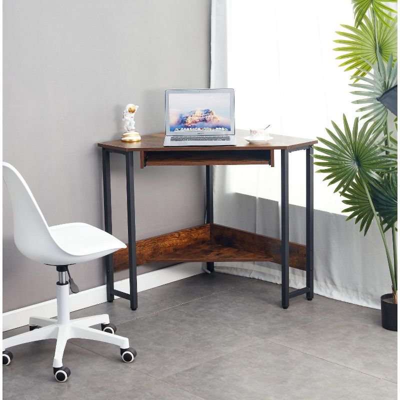 28.34''x24''x30.11''Triangle Computer Desk,Corner Desk With Smooth Keyboard Tray& Storage Shelves,Small Desk With Sturdy Steel Frame-The Pop Home, 1 of 10