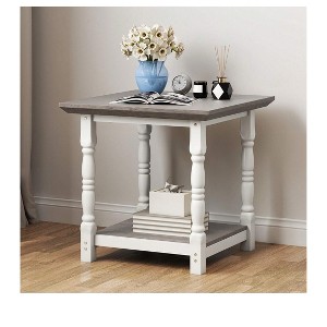 Wooden Retro Square Side Table with 2-Tier Open Shelves For Bedroom Living Room Storage Organizer, White - 1 of 4