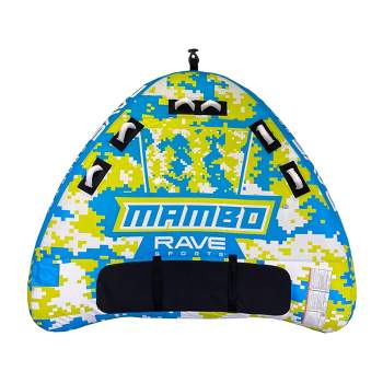 RAVE Sports 02463-RV Mambo 3 Rider Nylon Inflatable Lake Towable Boat Tube Float with Foam Handles and Neoprene Knuckle Guards, Blue