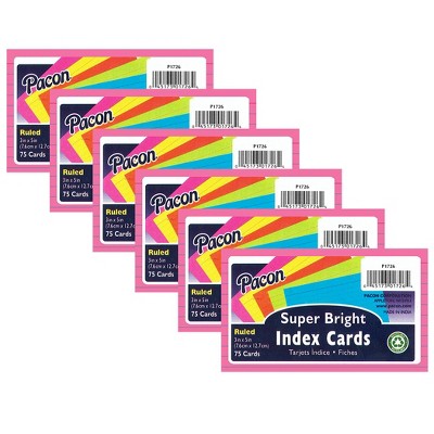 6pk 75 per Pack 3" x 5" Super Bright Ruled Index Cards - Pacon