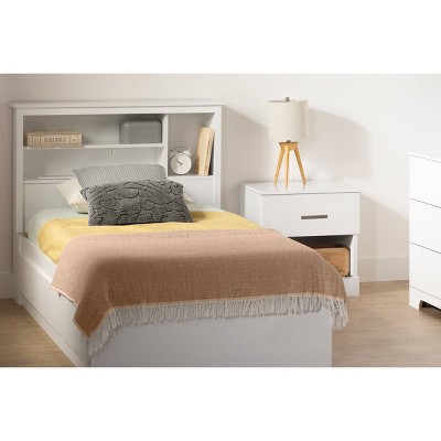 Twin White Wood Headboard with Storage Shelves
