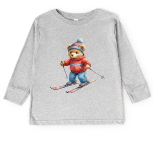 Skiing Bear Watercolor - Toddler Long Sleeve Graphic Tee - 1 of 4