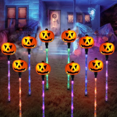 Joyfy 10 Pcs Pumpkin Pathway Lights Stakes, 5 Colors Halloween Decorations Yard Stake Path Maker Stakes for Outdoor Garden Patio Yard Pathway