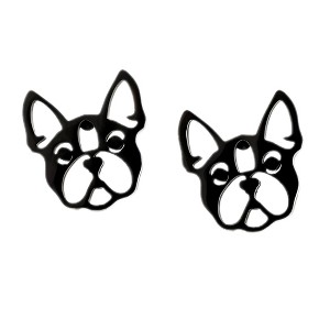 French Bulldog Dog Earrings for Women Frenchie Love Puppy Black Stainless Steel Stud Ginger Lyne - 1 of 4