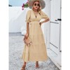 Coolmee Womens Boho Summer Dress Puff Sleeve V Neck Back Hollow Elastic Waist Beach Maxi Dresses - 2 of 4
