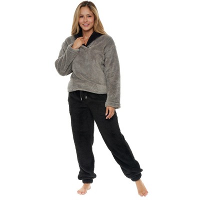 Women Soft Pajama Set Long Sleeve Fuzzy Fleece Pjs Plush Round Neck Loose  Fit Lounge Set Free Size (28 Till 32) (Peach)