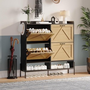 4-Tier Door Shoe Cabinet, Natural Wood Entryway Organizer with Metal Frame, Space-Saving Shoe Storage for Small Hallways, Quick Assembly - 1 of 4