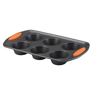 Rachael Ray Yum -o! Nonstick Bakeware 6-Cup Muffin Tin With Grips / Nonstick 6-Cup Cupcake Tin With Grips - 6 Cup, Gray - 1 of 3