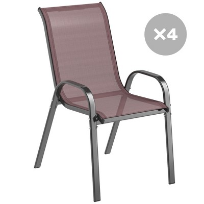 Outsunny Outdoor Dining Chairs Set of 4, Stackable Outdoor Patio Chairs with High Back, Breathable Mesh Seat for Garden Lawn Backyard, Brown