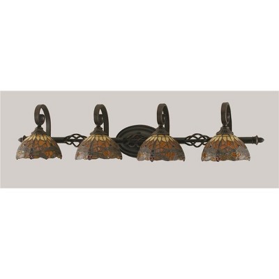 Toltec Lighting Elegante 4 - Light Vanity in  Dark Granite with 7" Amber Dragonfly Art Glass Shade