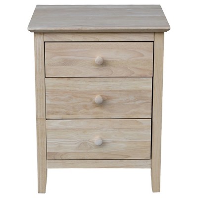 Classic Solid Wood 3-Drawer Nightstand in Unfinished Parawood