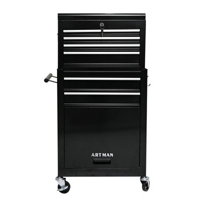 Maggift Tool Boxes, Portable Rolling Tool Chest with 6 small drawers and a large shelf, Wheels, Metal Closure for, Garage, Blue, 20.9"*13"*42.9"