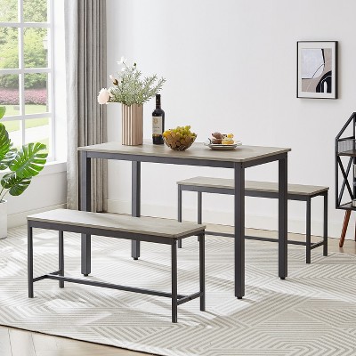 ACEPANO 3-Pieces Accent Dining Coffee Table Sets With Bar Table And 2 Dining Benches-Gray + Black