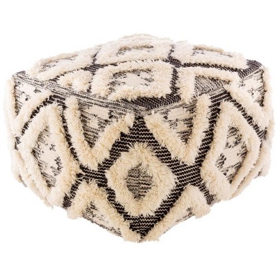 Livabliss Apache 14"H x 22"W x 22"D Bohemian/Global Cream Pouf