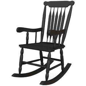 Aghana Digitals Black Wooden Porch Rocker Chair with High Back & Armrests, 350 lbs Capacity for - 1 of 4