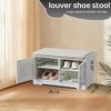 CAVINAS Modern White Barn Doors Shoe Bench Rock with Cushion & Shelves,Multifunctional Storage Bench for Entryway,Living Room - 4 of 4