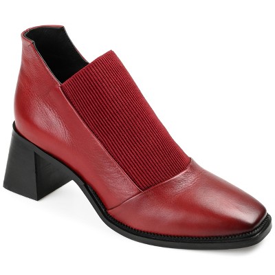 Journee Signature Womens Genuine Leather Stylla Square Toe Stacked Ankle Booties