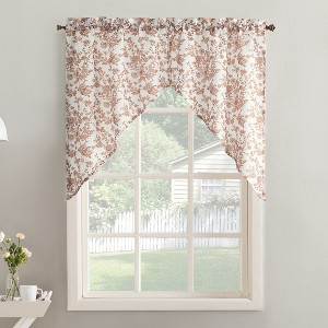 No. 918 2pc 54"x38" Elara Floral Print Semi-Sheer Rod Pocket Kitchen Curtain Swag Pair Blush - 1 of 4