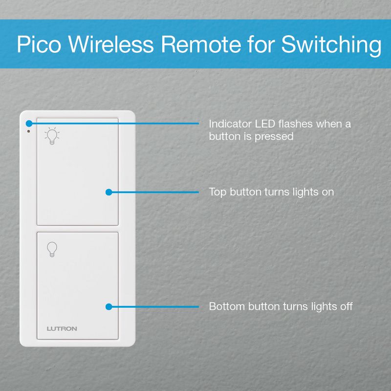 Lutron 2-Button Pico Smart Remote Control for Caséta Smart Switch, PJ2-2B-GIV-L01, Ivory, 5 of 7