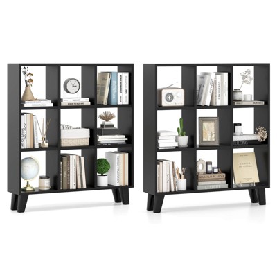 Costway 2 PCS 9-Cube Bookcase with 6 Removable Shelves Raised Support Feet for Living Room Brown/White