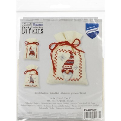 Vervaco Counted Cross Stitch Sachet Bags Kit 3.2"X4.8" 3/Pkg-Christmas Gnomes On Aida (18 Count)