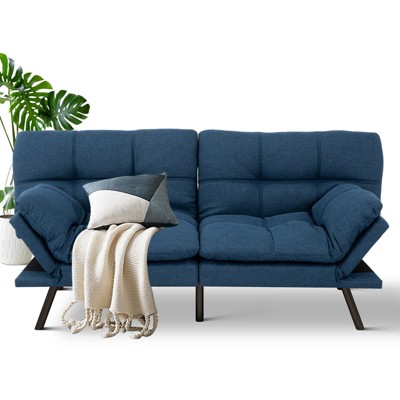 Dyonery 71" Futon Sofa Bed with Memory Foam, Adjustable Backrest Armrests, Linen Fabric Sleeper Couch for Small Spaces, Living Room, Apartment