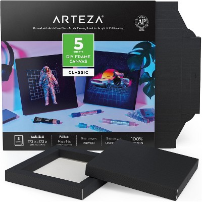 Arteza DIY Canvas Black (9"x9" - folded size) - 5 Sheets (ARTZ-3969)