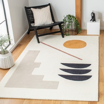 Ivory and Brown Hand Tufted Wool Area Rug