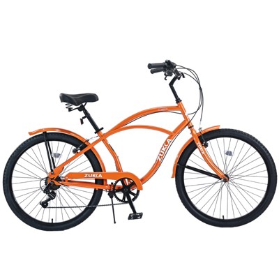 Infurnic Bicycles, 7 Speed Bicycles, Beach Cruiser Bike with Wide Wheels, Orange, 69.29"*28.32"*43.2"