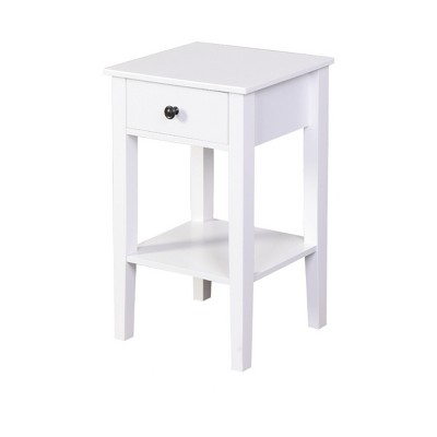 GlasFlength Nightstands Nightstand Modern Bedside Table with Storage Drawer and Open Wood Shelf for Room Modern, White, 16.3"*12.6"*25.6"