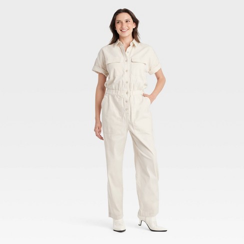 Women s Short Sleeve Boilersuit Universal Thread Cream 12 Target