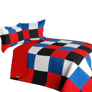 Slickblue Full/Queen 3 PC Quilt Set, Vermicelli-Quilted TC Fabric, Plaid Design, 13 Color Options, 90.5"x90.5" - 1 of 4