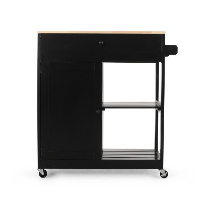 GDFStudio Lanier Contemporary Wood Kitchen Cart with Wheels, Black/Natural