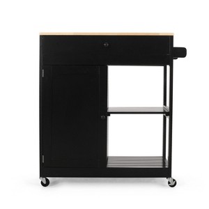 GDFStudio Lanier Contemporary Wood Kitchen Cart with Wheels, Black/Natural - 1 of 4