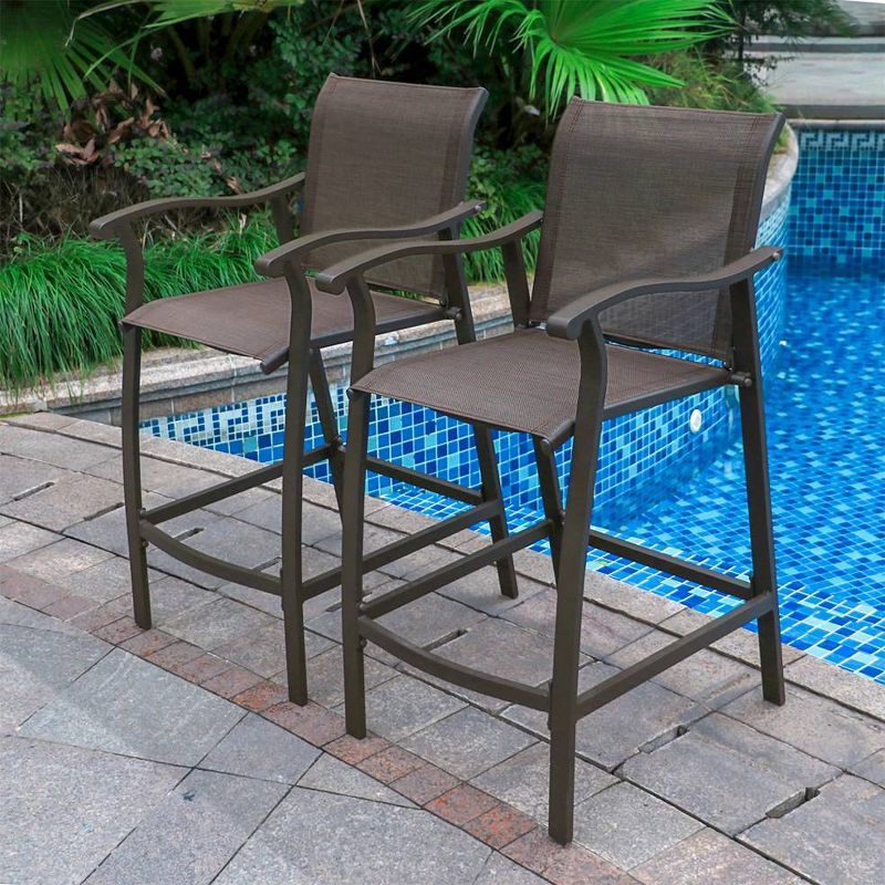 2pc Outdoor Counter Height Aluminum Bar Stools - Brown - Crestlive Products, 3 of 10