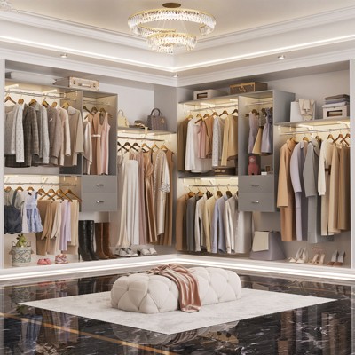 Aheaplus Closet System with 2 Drawers,Wardrobe Clothes Organizer with 4 Hanging Rods