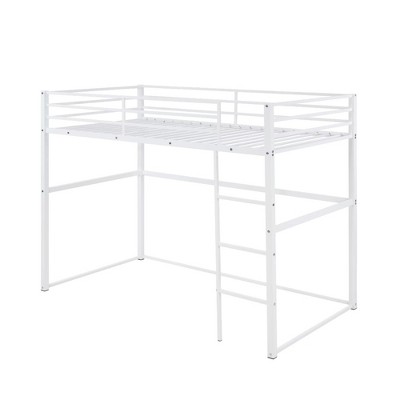 Dsvimoy Bed Metal Bunk Bed with Ladder and Storage Space for Kids Room, White, 76.5"*14.75"*6.25"
