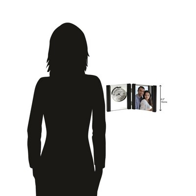 Donovan Black Satinwood and Glass Tabletop Clock with Photo Frame